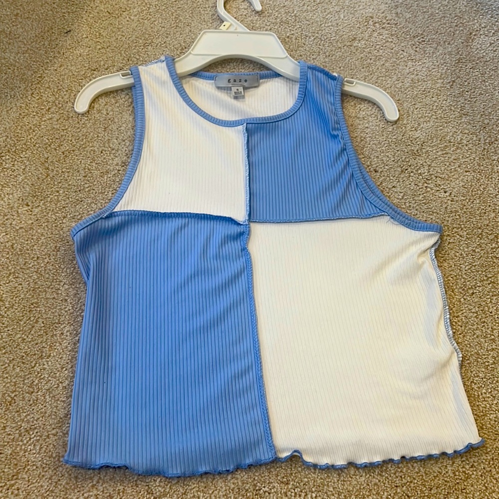 Blue And White Ribbed Tank Size: Small